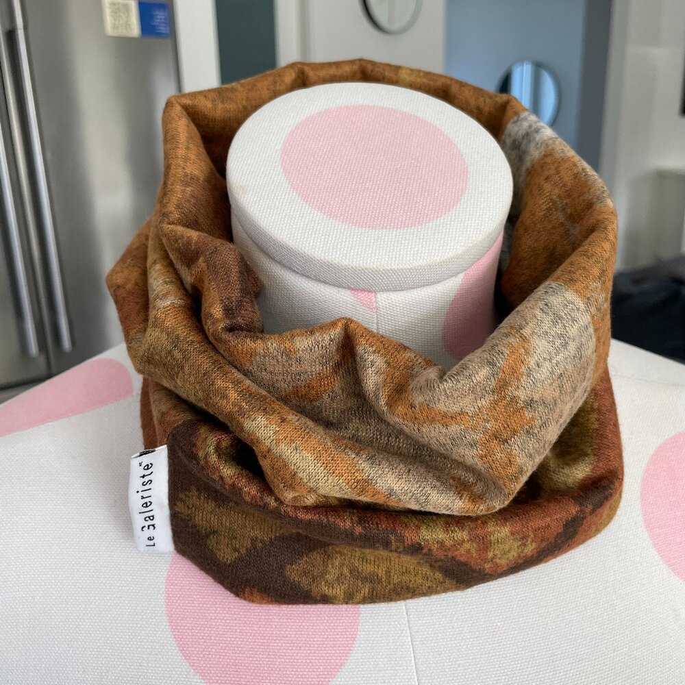 Le Galeriste Alice Tube Scarf/Neck Warmer Stylish Cozy in Gold Brown Tan OS